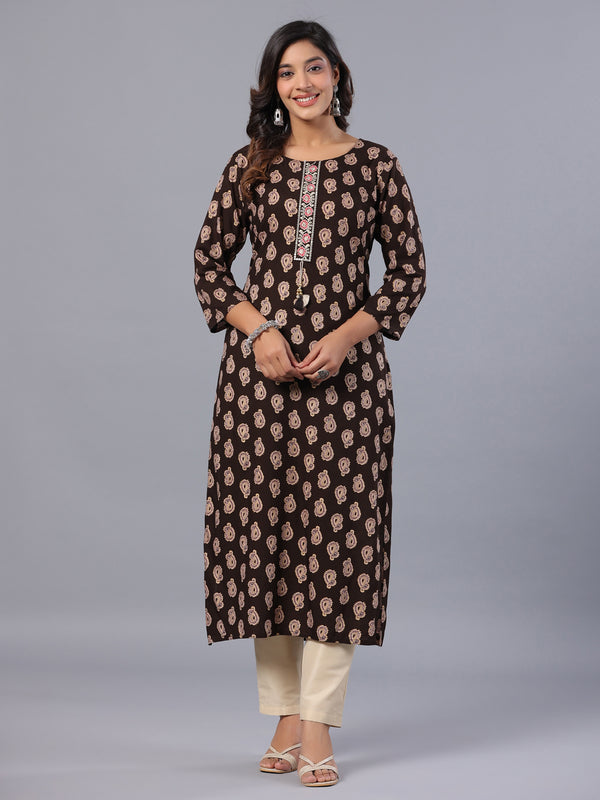 Amchoor Brown Paisley Print Kurti