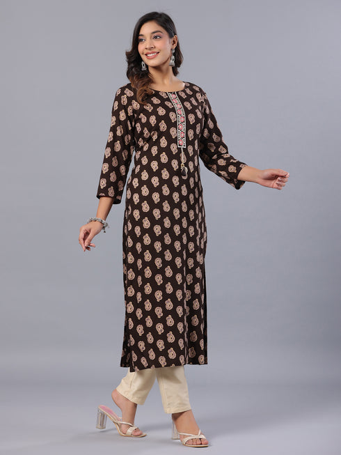 Amchoor Brown Paisley Print Kurti