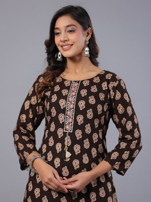 Amchoor Brown Paisley Print Kurti