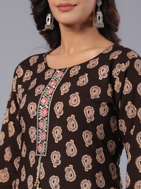 Amchoor Brown Paisley Print Kurti
