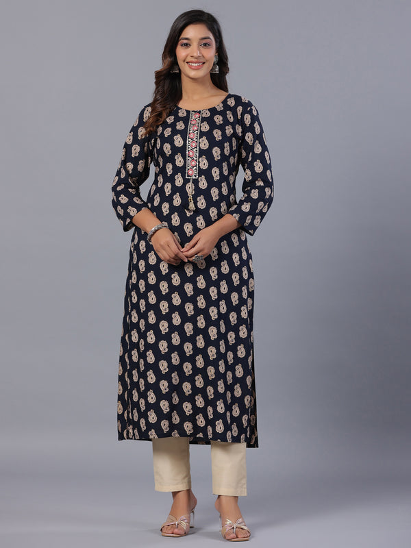 Amchoor Navy Paisley Print Kurti