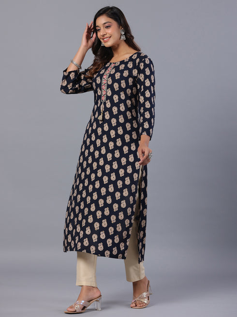 Amchoor Navy Paisley Print Kurti