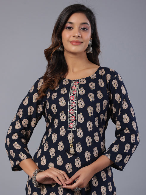 Amchoor Navy Paisley Print Kurti