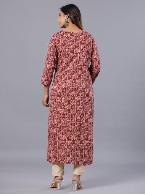 Amchoor Maroon Batik Print Kurti