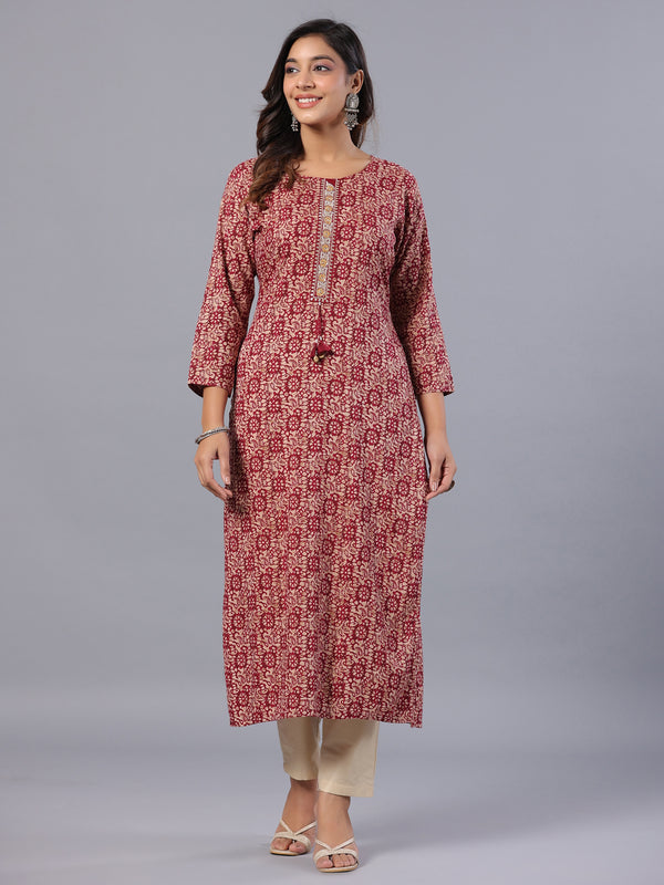 Amchoor Maroon Batik Print Kurti