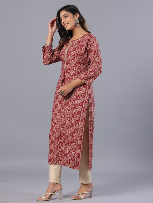 Amchoor Maroon Batik Print Kurti