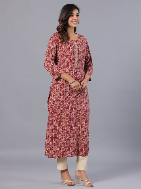 Amchoor Maroon Batik Print Kurti