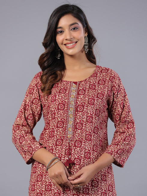Amchoor Maroon Batik Print Kurti