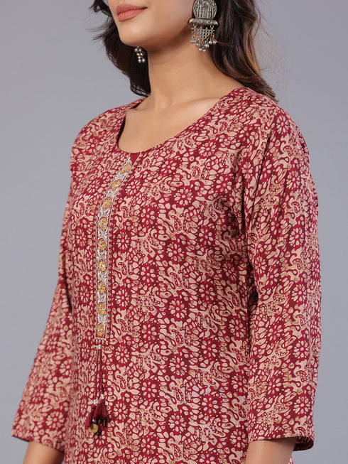 Amchoor Maroon Batik Print Kurti