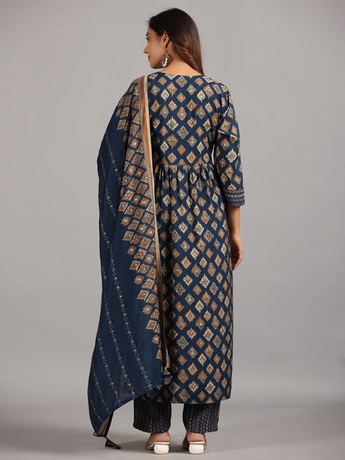 Amchoor Blue Embroidered Printed Kurti Sets