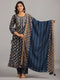 Amchoor Blue Embroidered Printed Kurti Sets