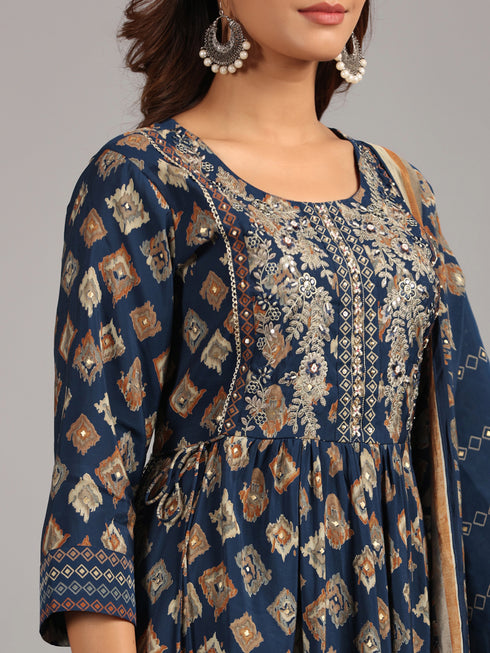 Amchoor Blue Embroidered Printed Kurti Sets