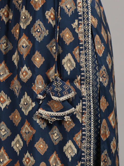 Amchoor Blue Embroidered Printed Kurti Sets