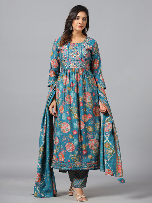 Amchoor T-Blue Floral Print kurti-set