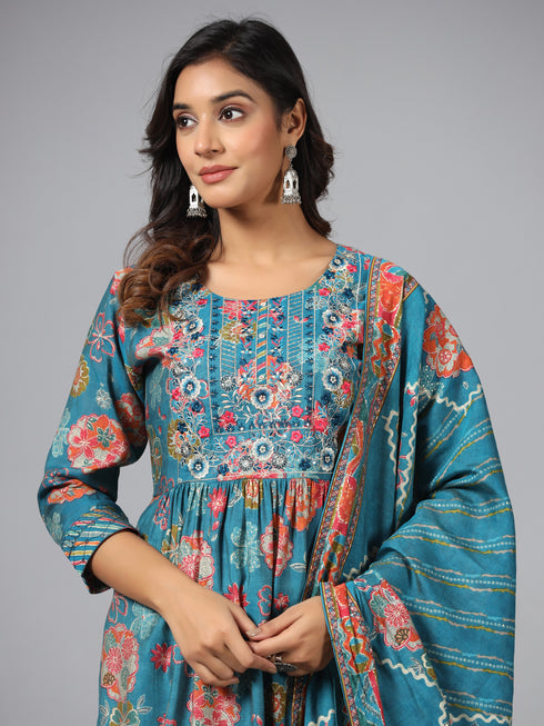 Amchoor T-Blue Floral Print kurti-set