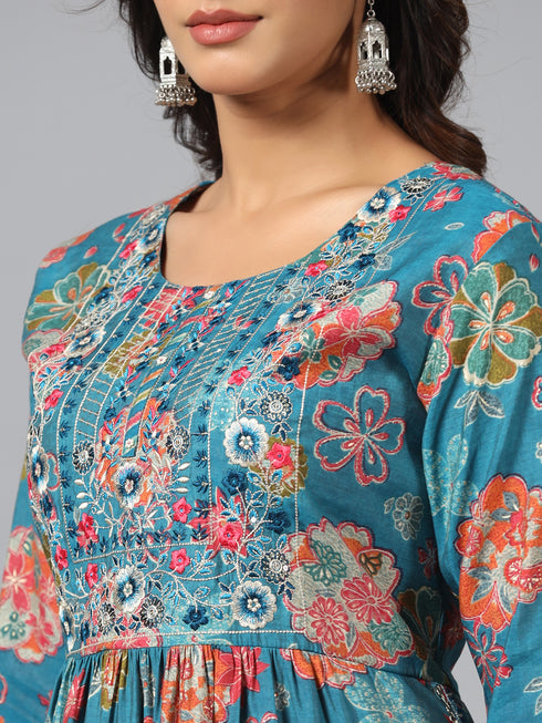 Amchoor T-Blue Floral Print kurti-set