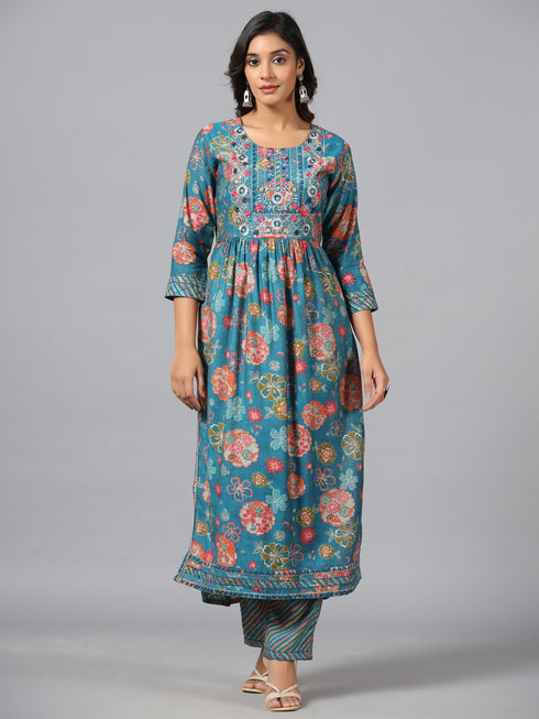 Amchoor T-Blue Floral Print kurti-set