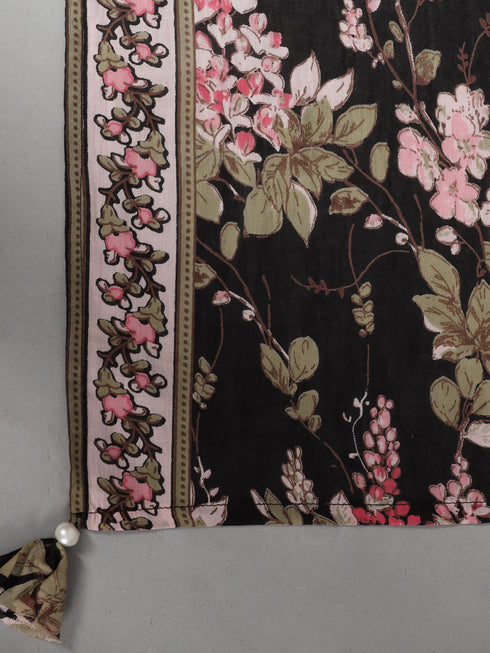 Amchoor Black Floral Print Kurti Sets