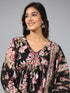 Amchoor Black Floral Print Kurti Sets