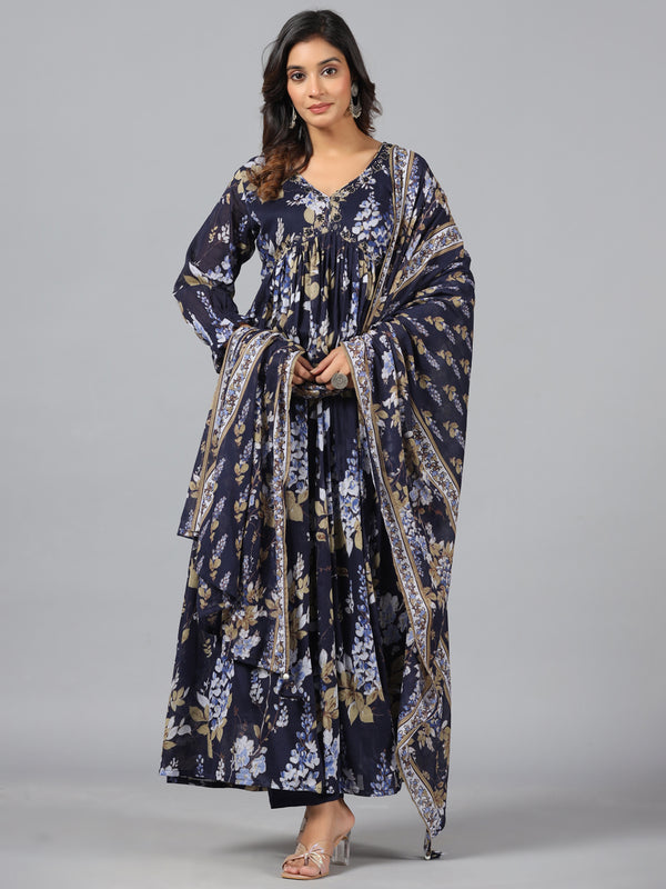 Amchoor Blue Floral print kurti set