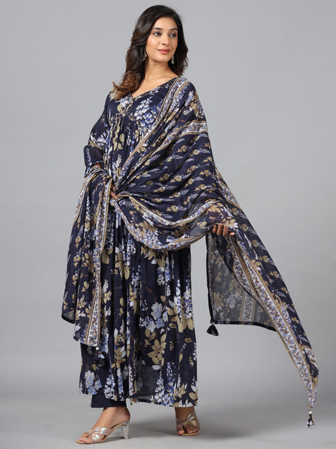 Amchoor Blue Floral print kurti set