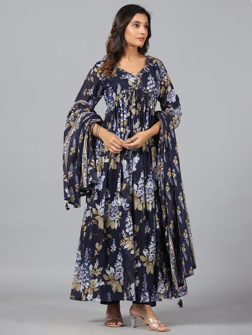 Amchoor Blue Floral print kurti set