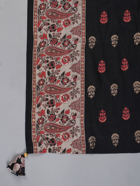 Amchoor Black Abstract Printed Kurti Set with Dupatta
