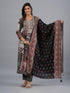 Amchoor Black Abstract Printed Kurti Set with Dupatta