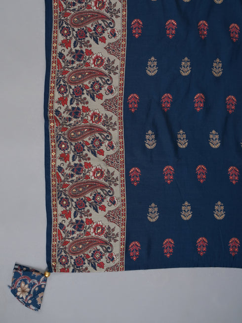 Amchoor Blue Traditional Printed Kurti Set with Dupatta