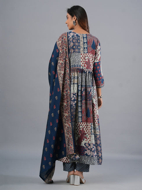 Amchoor Blue Traditional Printed Kurti Set with Dupatta