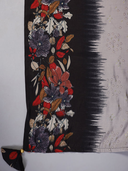 Amchoor Black Embroidered Printed Kurti Set