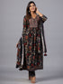 Amchoor Black Embroidered Printed Kurti Set