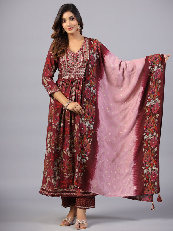 Amchoor-Wine-Embroidered-Printed-Kurti-Set