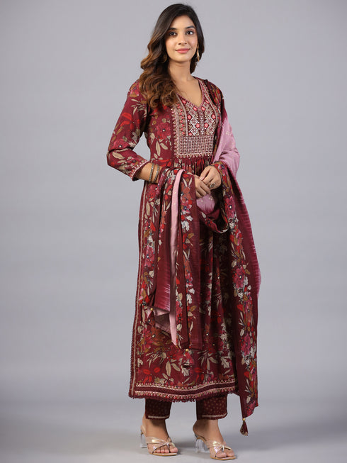 Amchoor-Wine-Embroidered-Printed-Kurti-Set