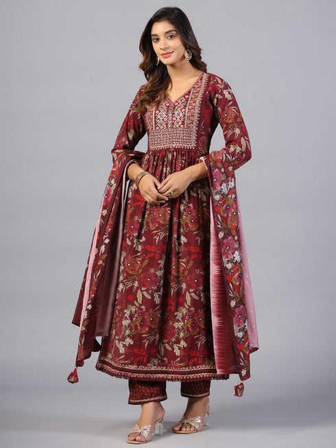 Amchoor-Wine-Embroidered-Printed-Kurti-Set