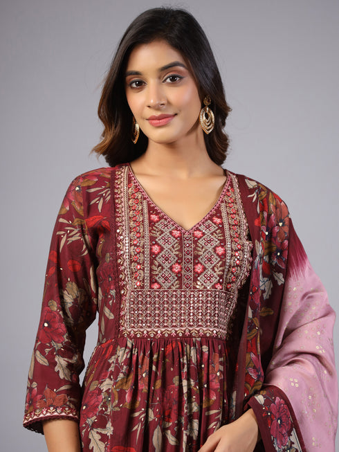 Amchoor-Wine-Embroidered-Printed-Kurti-Set