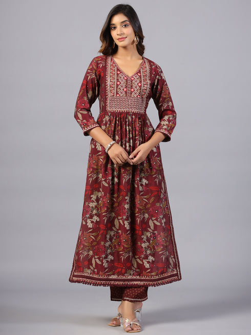 Amchoor-Wine-Embroidered-Printed-Kurti-Set
