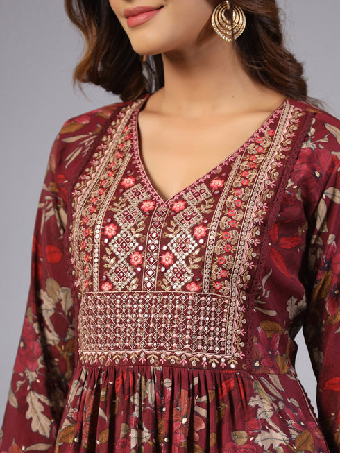 Amchoor-Wine-Embroidered-Printed-Kurti-Set