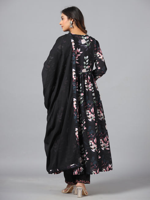 Amchoor Black Floral Print Kurti Set