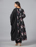 Amchoor Black Floral Print Kurti Set
