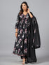Amchoor Black Floral Print Kurti Set