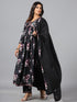 Amchoor Black Floral Print Kurti Set