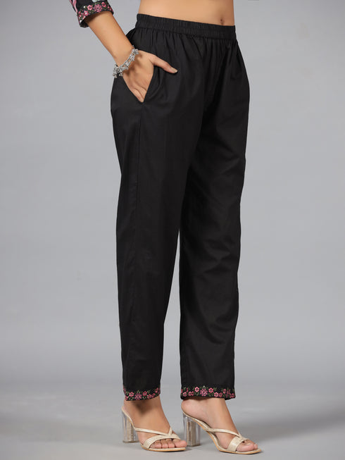 Amchoor Black Floral Print Kurti Set