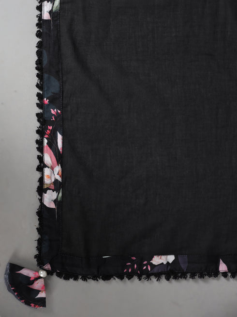 Amchoor Black Floral Print Kurti Set