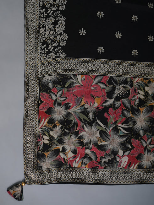 Amchoor Black Floral Printed Kurti Set with Dupatta