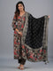Amchoor Black Floral Printed Kurti Set with Dupatta