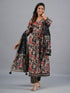 Amchoor Black Floral Printed Kurti Set with Dupatta