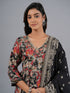 Amchoor Black Floral Printed Kurti Set with Dupatta