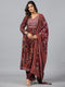 Amchoor Wine Botanical Print kurti set