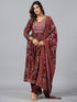 Amchoor Wine Botanical Print kurti set